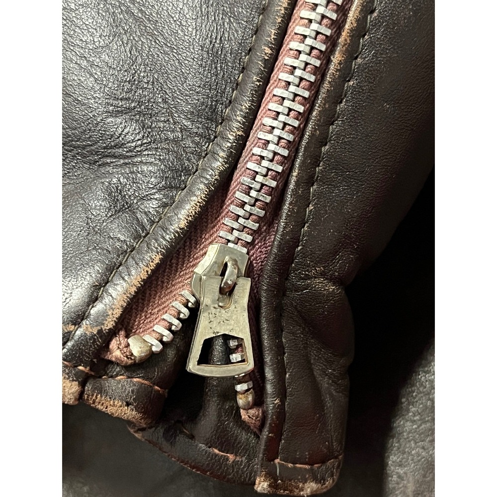 Vintage Men's Leather Biker Jacket Lined Zip Front Pockets Dark Brown Schott? - Picture 4 of 9